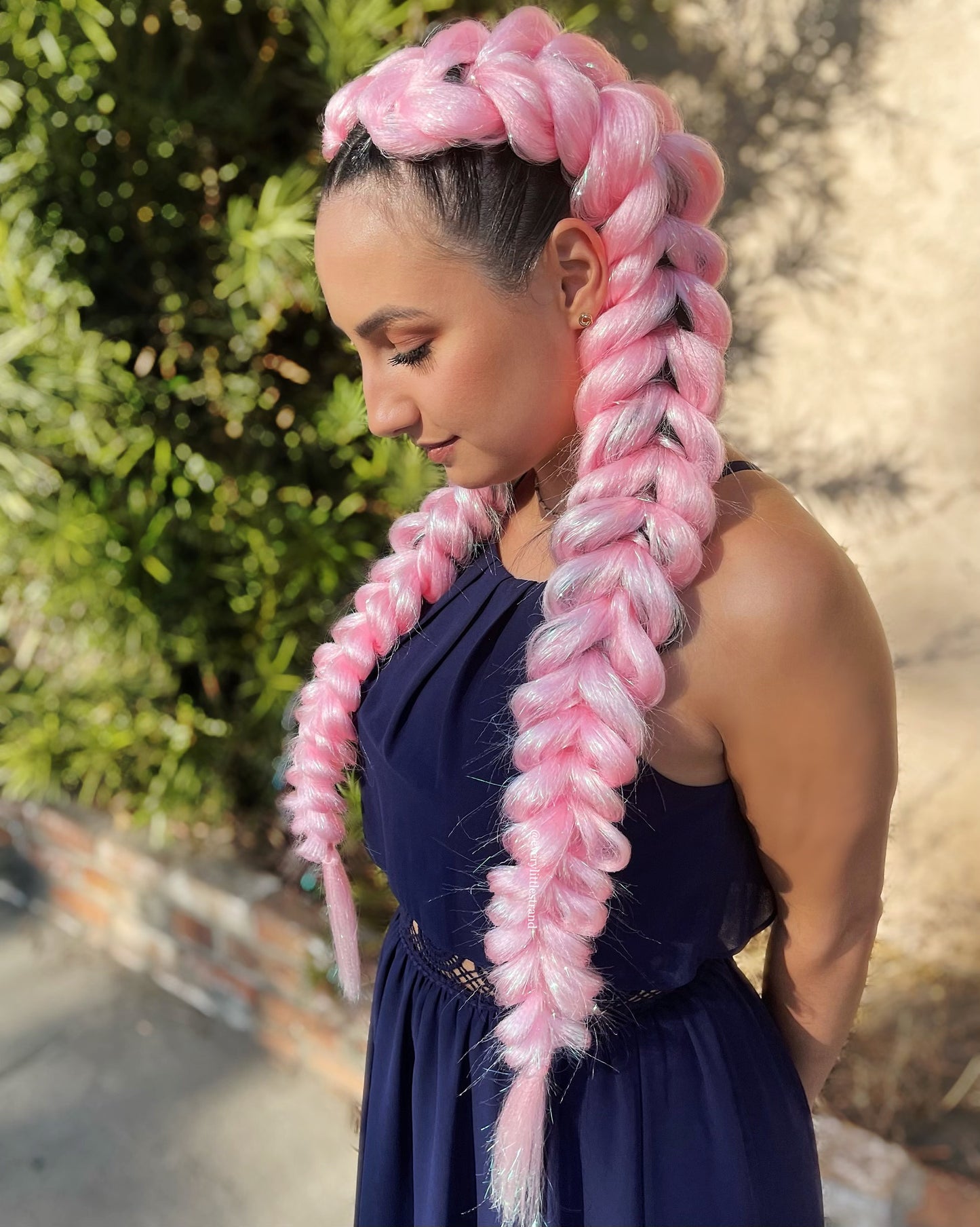 24" Pink Hair Extension with Tinsels